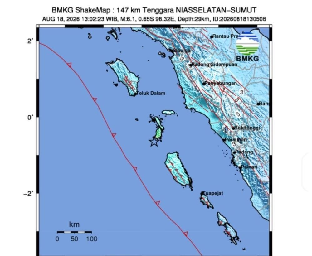 Gempa M6,1 Guncang Nias Selatan, Getaran Terasa hingga Padang