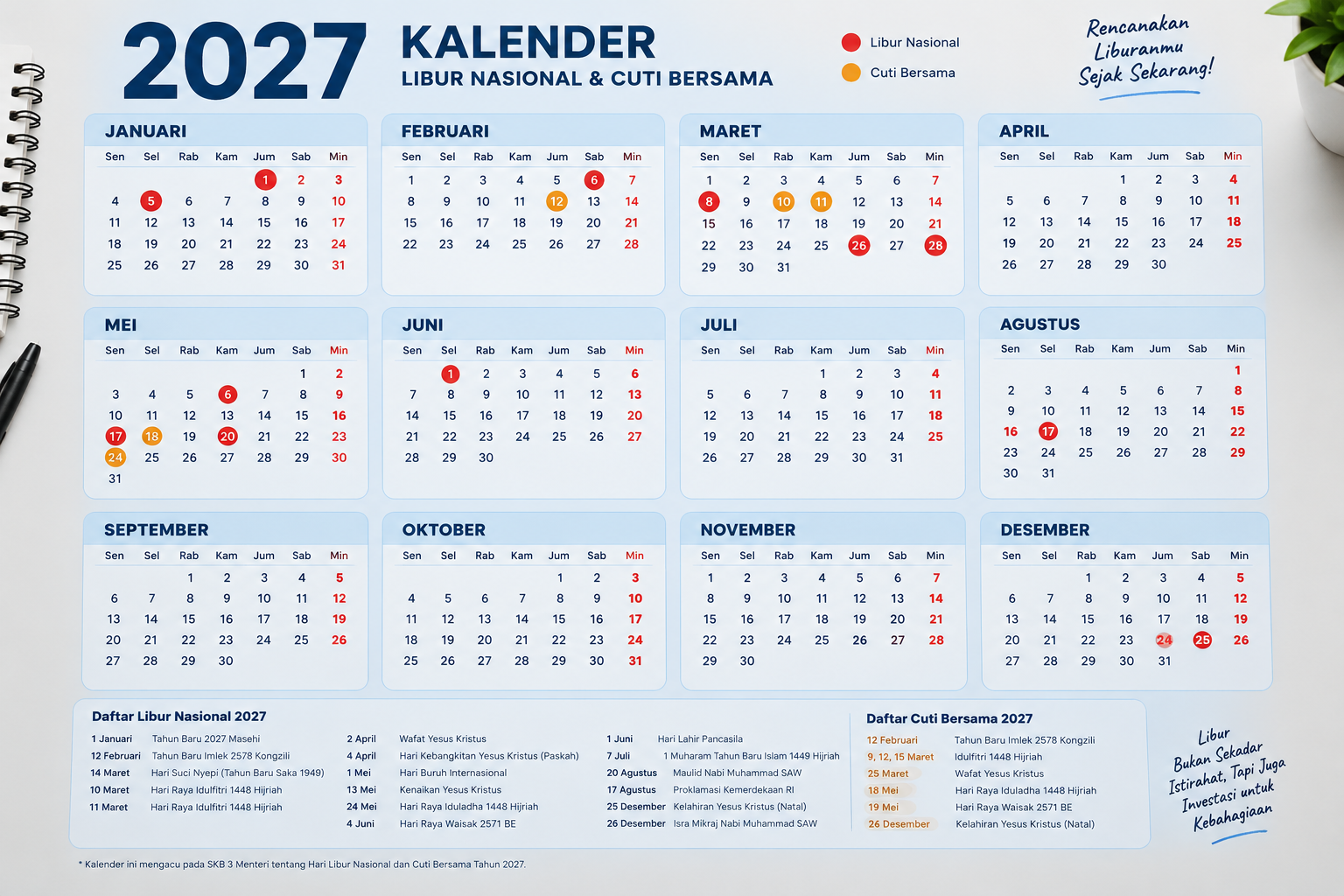 Kalender Libur Nasional 2027, Ini Daftar Tanggal Merah dan Cuti Bersama